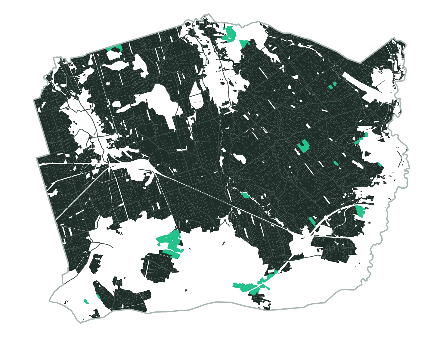 Map of Nadleśnictwo Węgliniec with stands whose centre lies more than 750 m from the nearest road highlighted